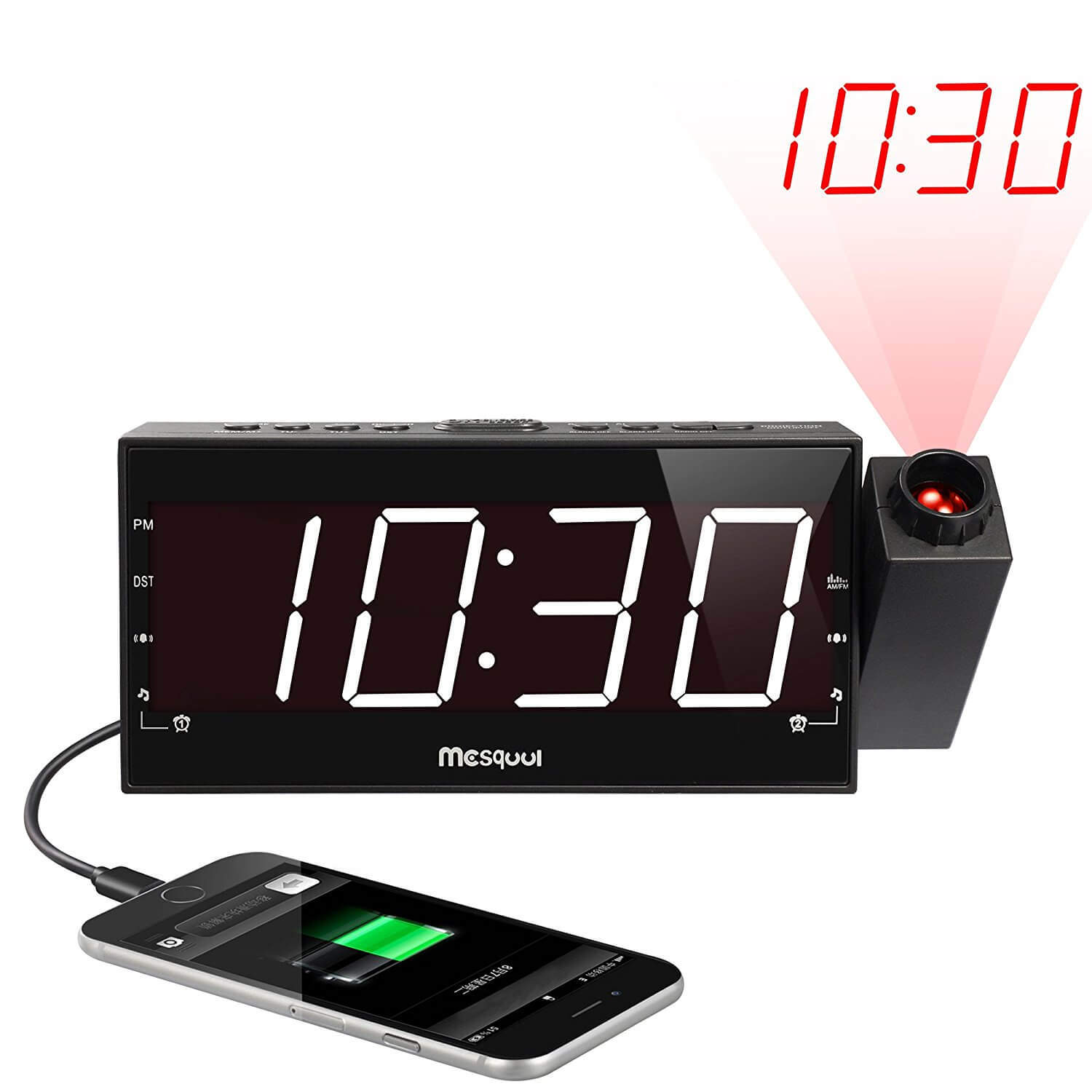 Mesqool AM-FM Digital Dimmable Projection Alarm Clock