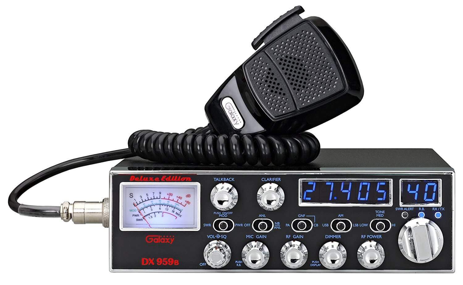 Galaxy DX-959B Mobile CB Radio with Blue Frequency and Channel Digits and Backlit StarLite Faceplate