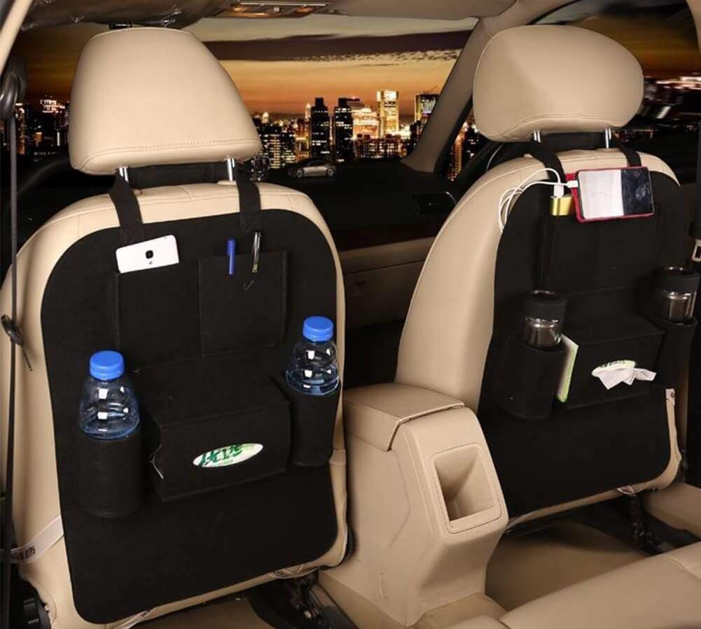 M'Baby 1pc Car Backseat Organizer Woolen Felt Seat Pocket Protector Storage