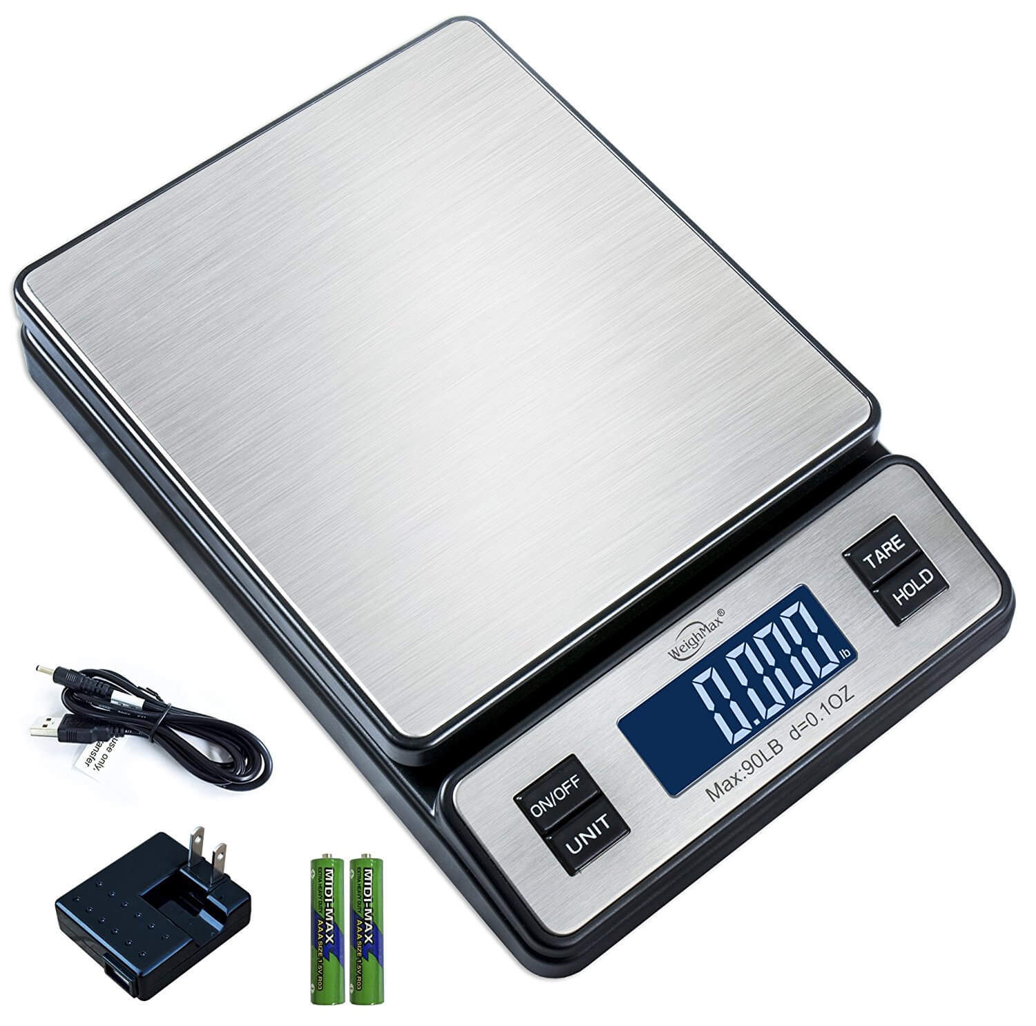 Weighmax W-2809 90 LB X 0.1 OZ Durable Stainless Steel Digital Postal Scale