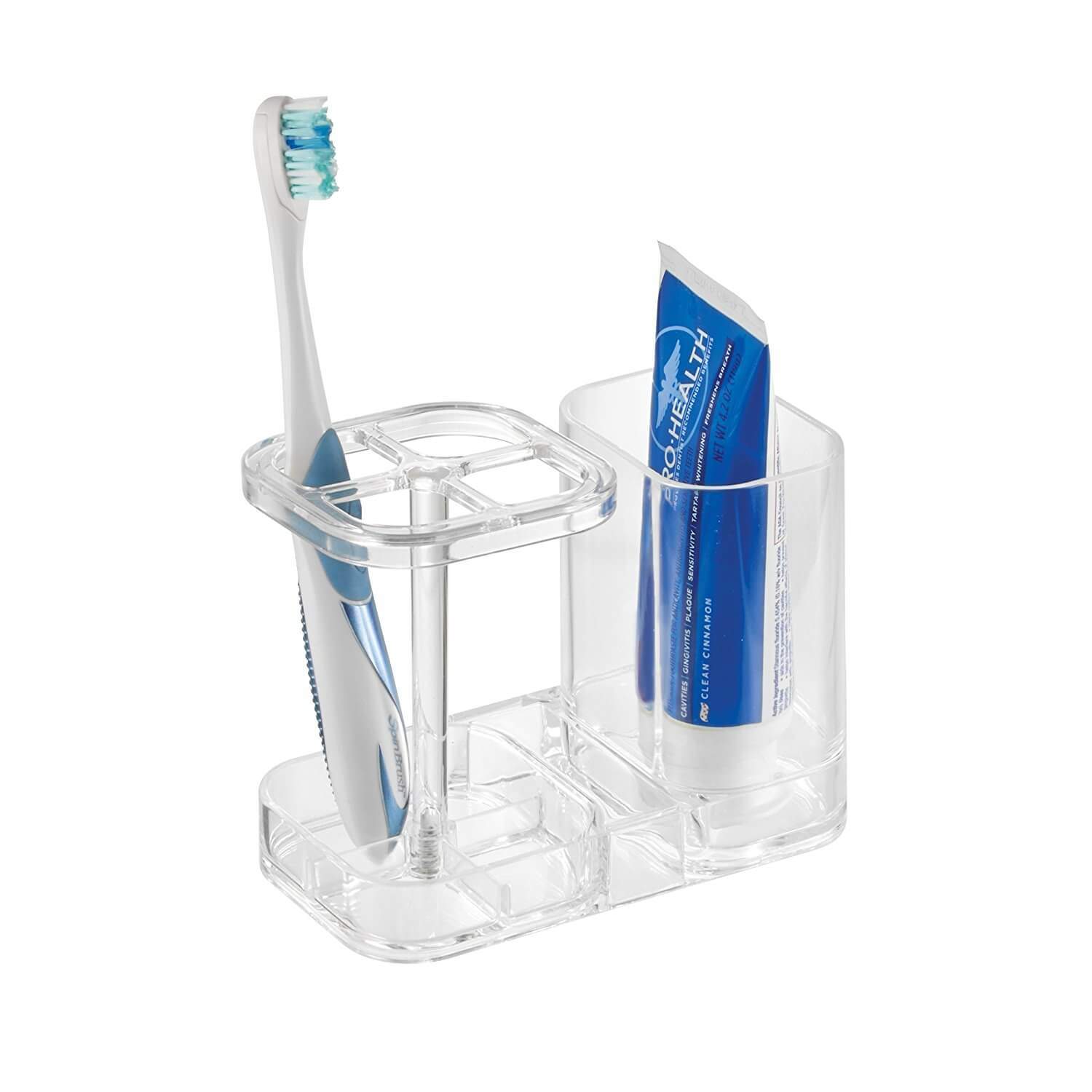 mDesign Bathroom Vanity Countertop Acrylic Toothpaste & Toothbrush Holder Stand