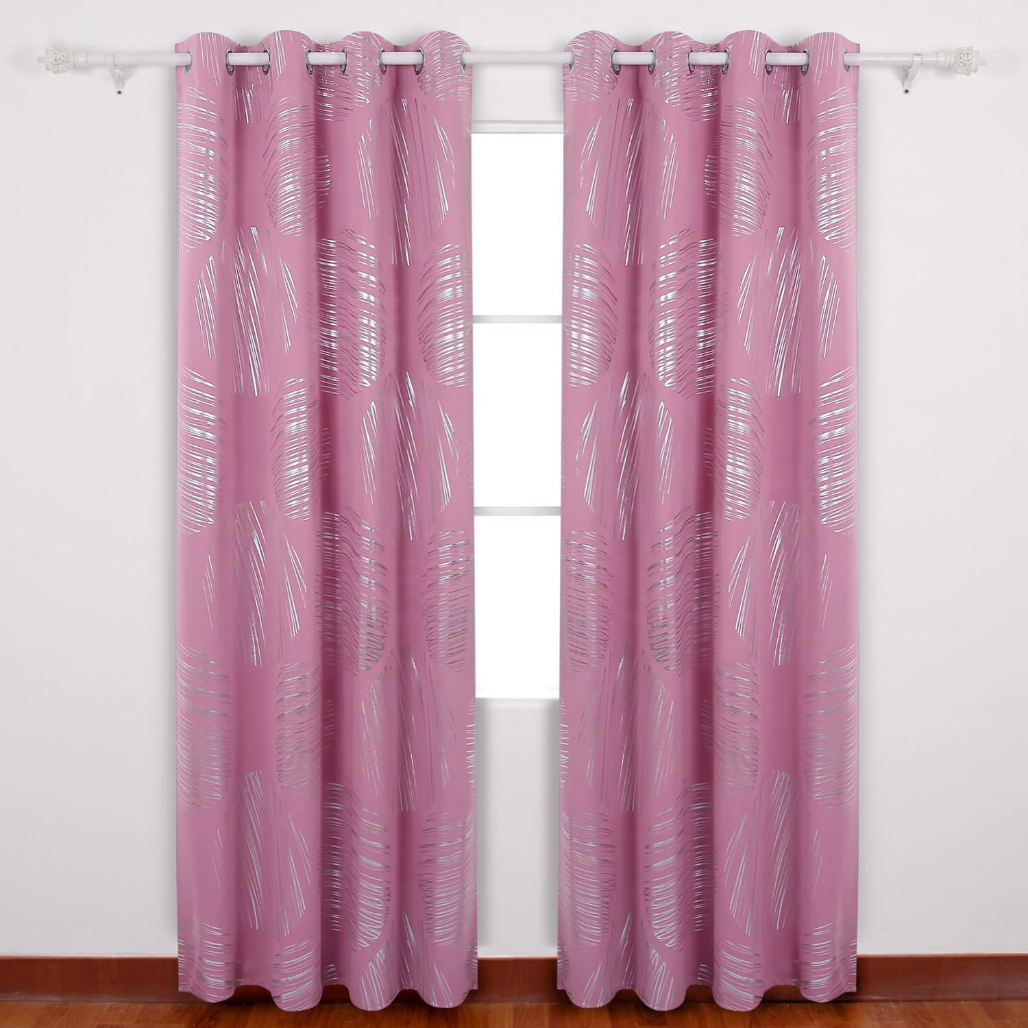 Deconovo Shimmering Circle Pattern Silver Foil Curtain Thermal Blackout Curtains Insulated Curtains and Drapes for Bedroom