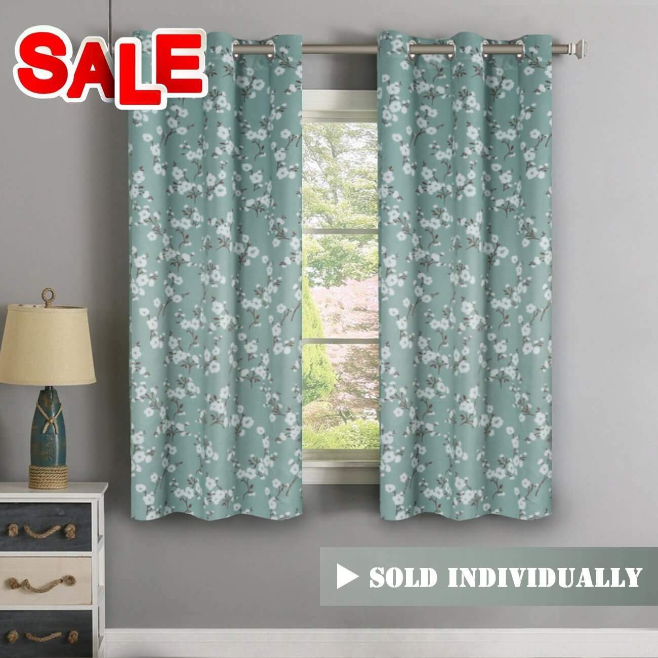 Traditional Window Drapes Aqua Floral Country Style Pattern Thermal Insulated Blackout Curtain